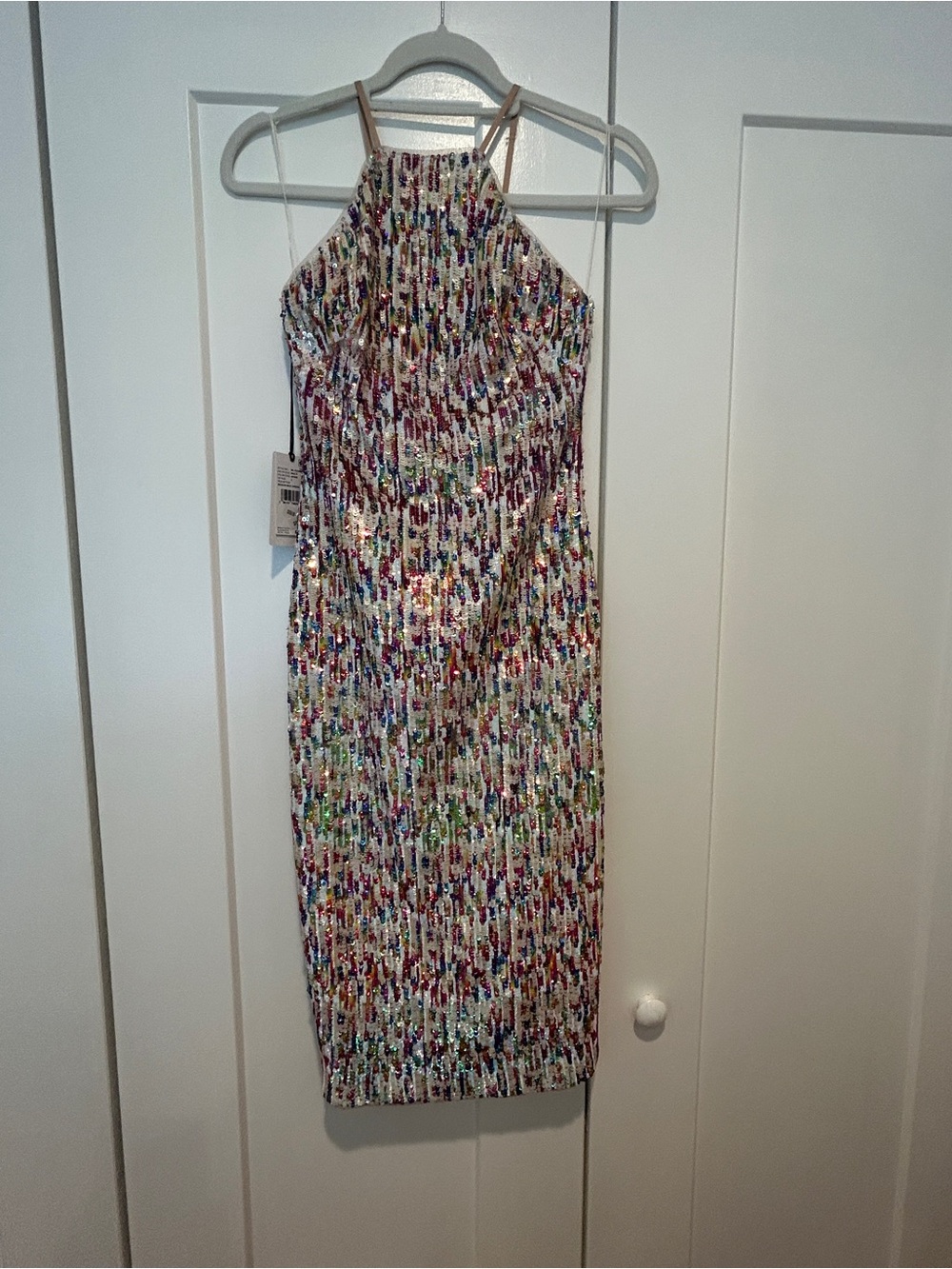 Liv Foster Sequin Halter Midi Dress in Multicolor Sparkle